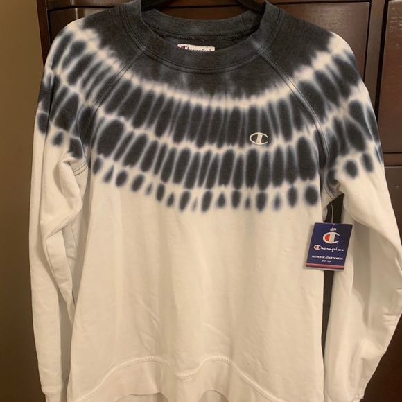 Champion Tops - Black And White Tie Dye Champion Sweatshirt